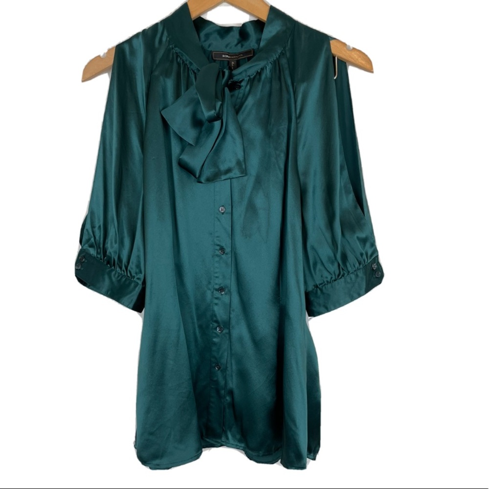 BCBGMaxazria Silk Blouse Bow Tie Neck